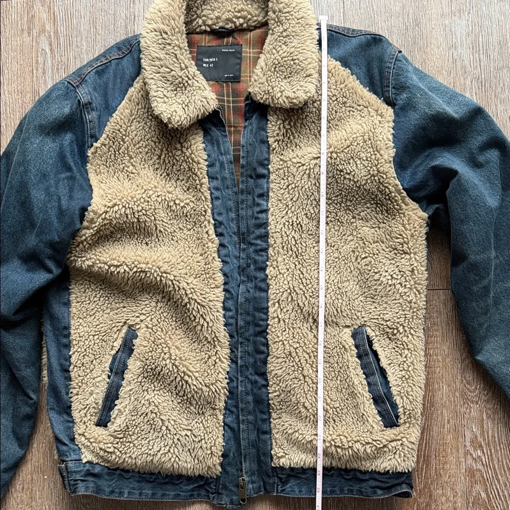 Zara Tan and Blue Sherpa Lined Jacket - Picture 2 of 16